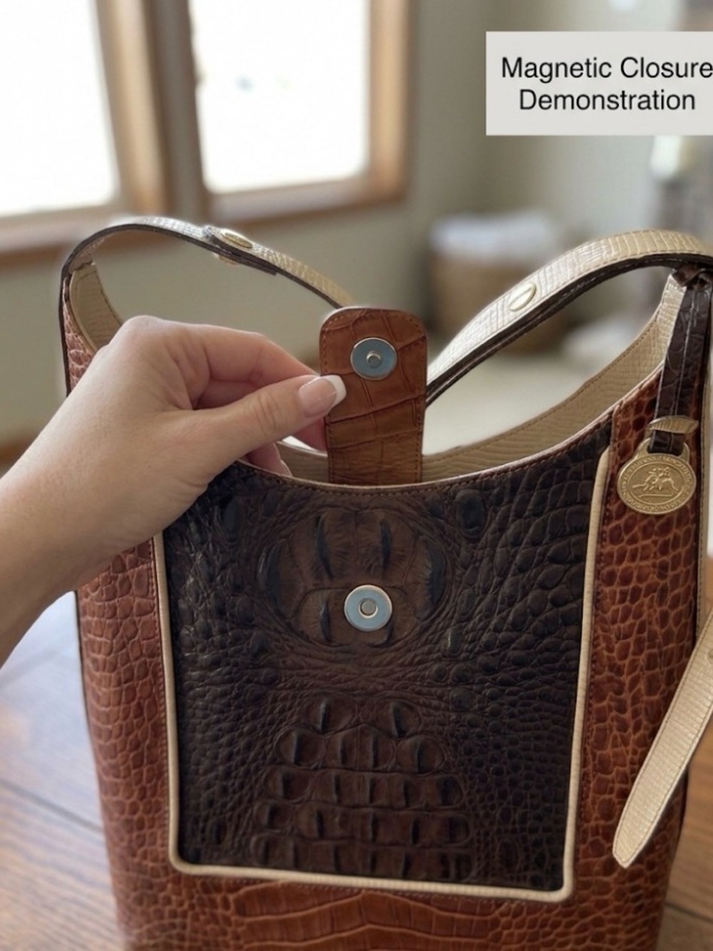 Brahmin Kendal tri color pecan leather Vintage hobo bag